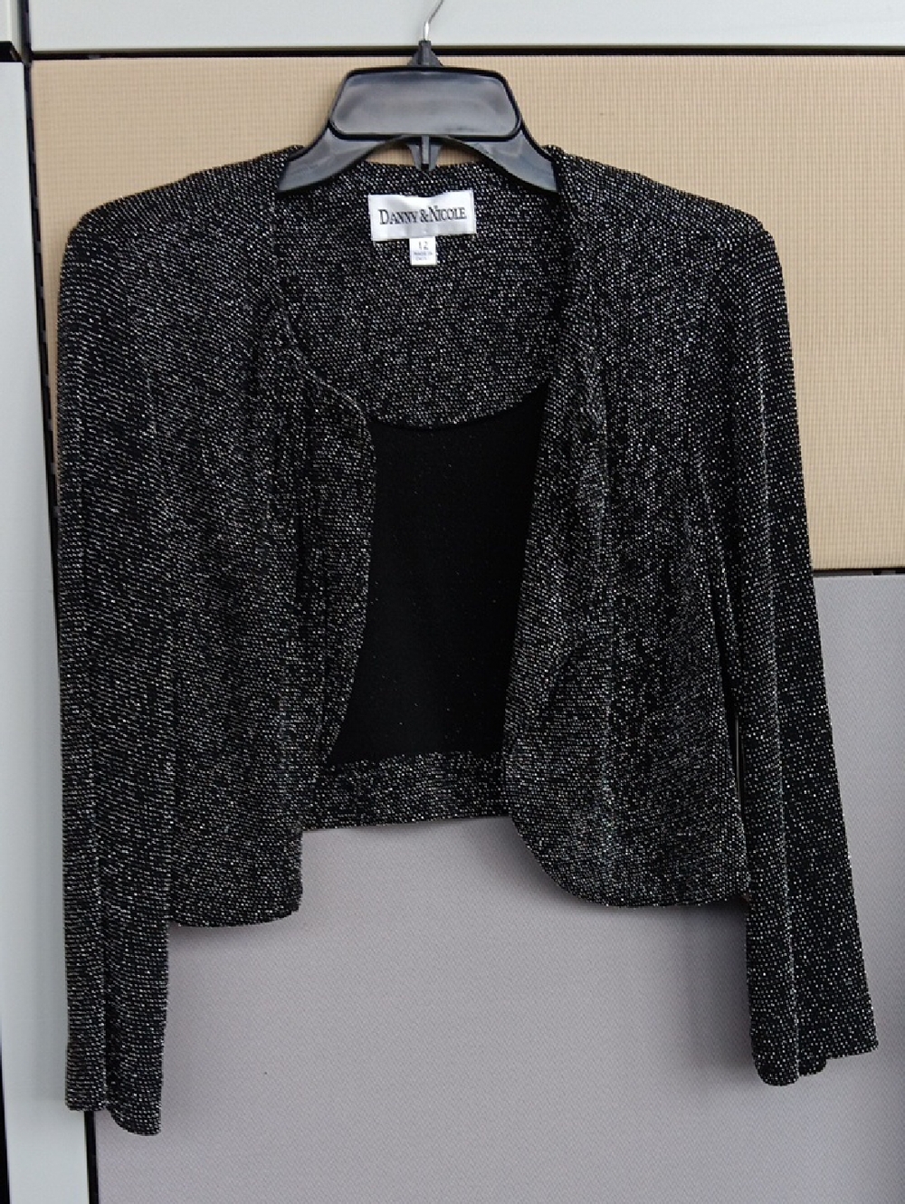 Danny & Nicole Metallic Open-Front Cropped Cardigan - Black Silver